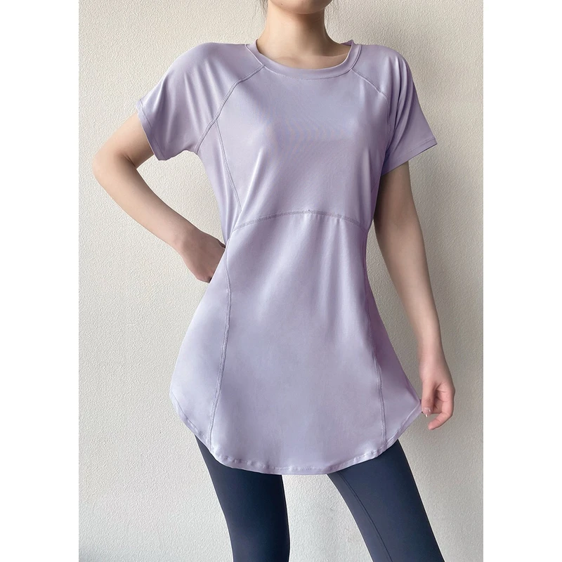 瑜伽服短袖夏季新款中长款遮臀显瘦速干上衣透气健身运动T恤女薄