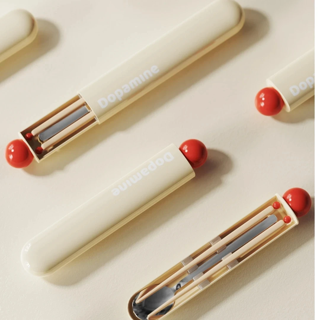 兼至多巴胺便携餐具筷子勺子可爱上班族学生单人装个人专用收纳盒