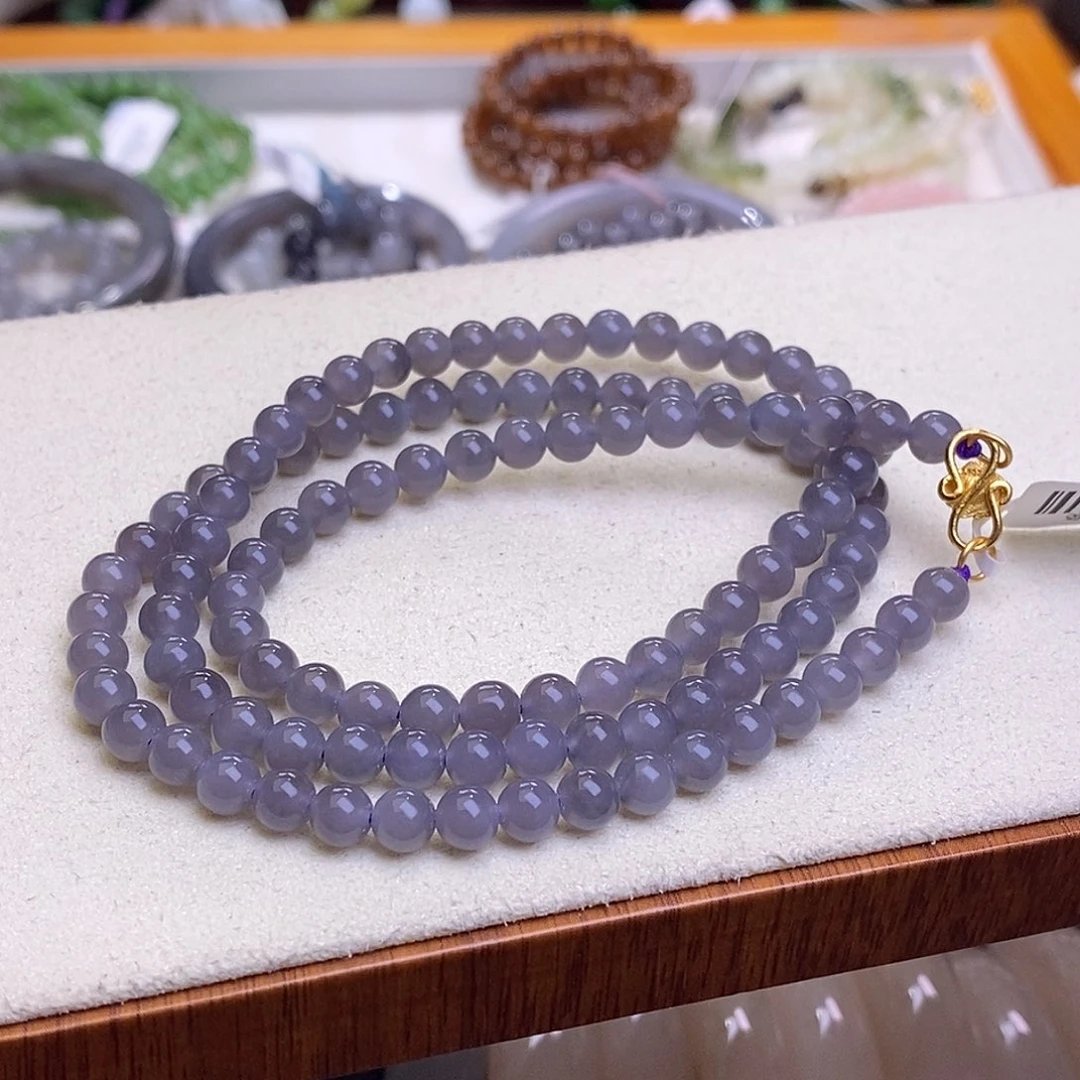 颈饰未镶嵌和田玉浓烟紫银镶项链5.6MM