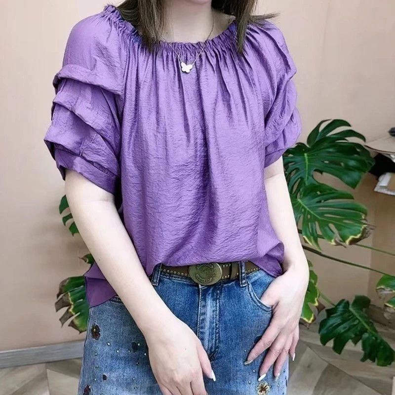 夏季时尚显瘦气质纯色打底衫女百搭宽松洋气圆领短袖T恤上衣