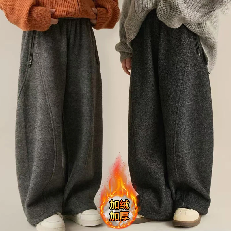 【治愈系】儿童加绒阔腿裤显腿长两穿弯刀裤女童韩系针织毛衣套装