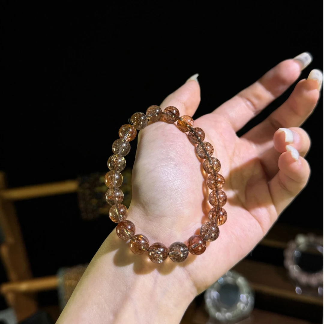 【天然净透体黑金超七】水晶手串黑金发晶招那财转那运基地发货