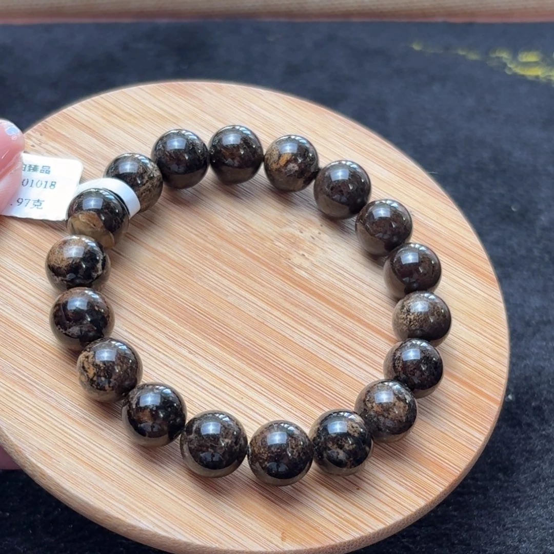 琥珀合金珠宝奇石11mm老油黑根妖花