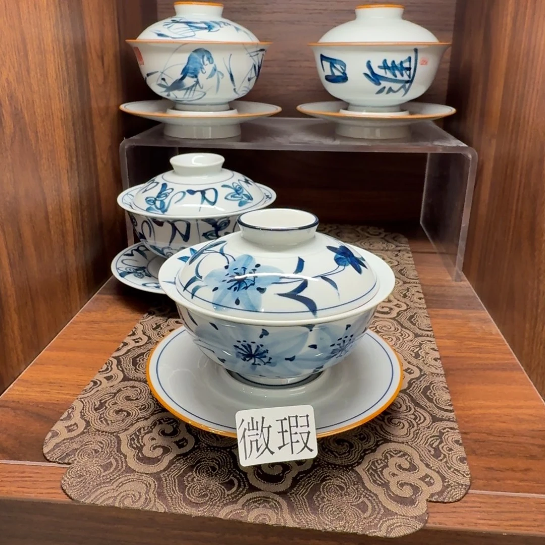 釉下手绘茶具微瑕