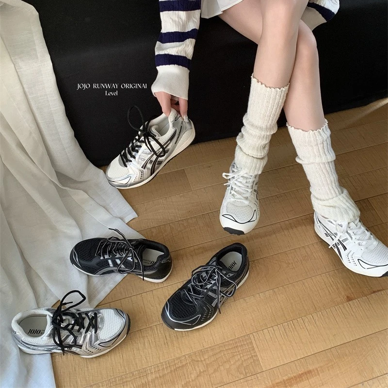 新款网鞋爆款春季圆头网布面舒适耐磨透气休闲小众厚底运动鞋女