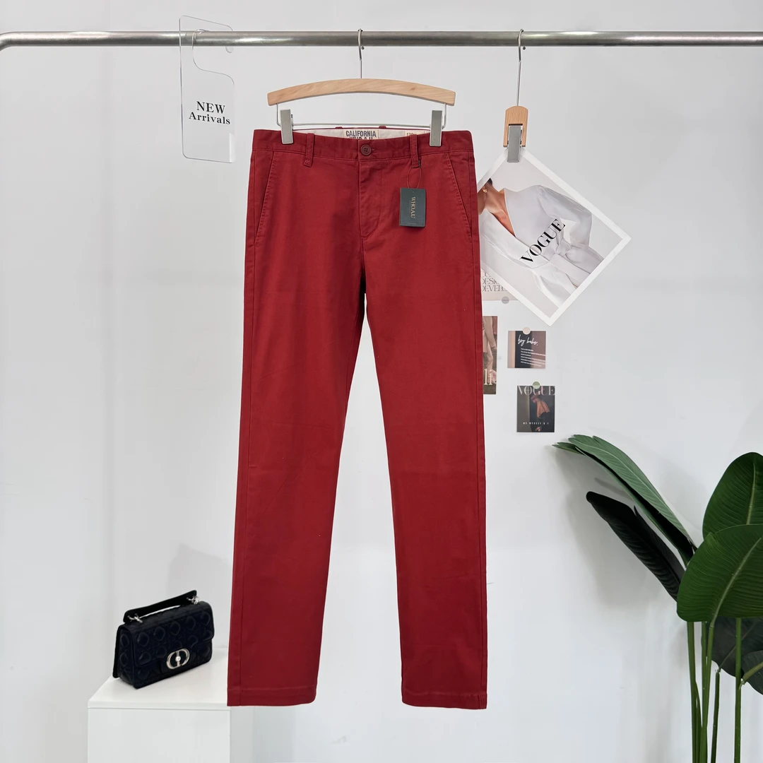 B521新款时尚中腰长裤直筒裤夏季薄款休闲裤红色百搭修身裤子时尚