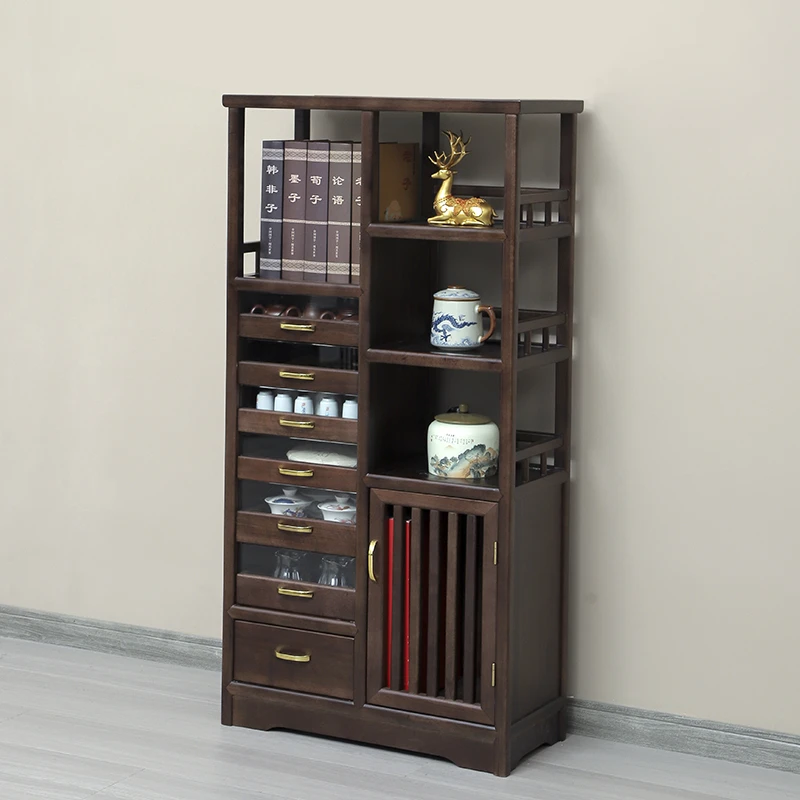 2025新款博古架置物柜实木茶柜多宝阁茶室收纳家用客厅新中式书柜