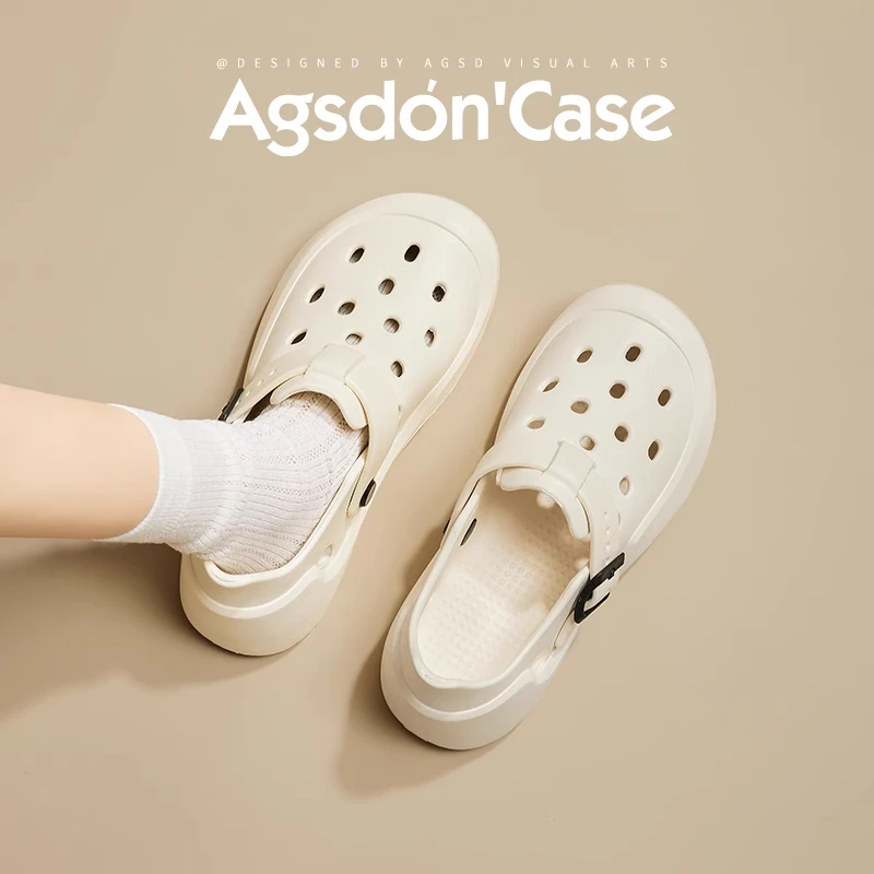 奥古狮登厚底洞洞鞋女2025新款春夏两穿包头凉鞋踩屎感拖鞋外穿xx