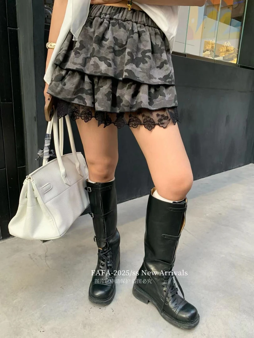 【迷彩裙】蕾丝边辣妹蓬蓬半身裙