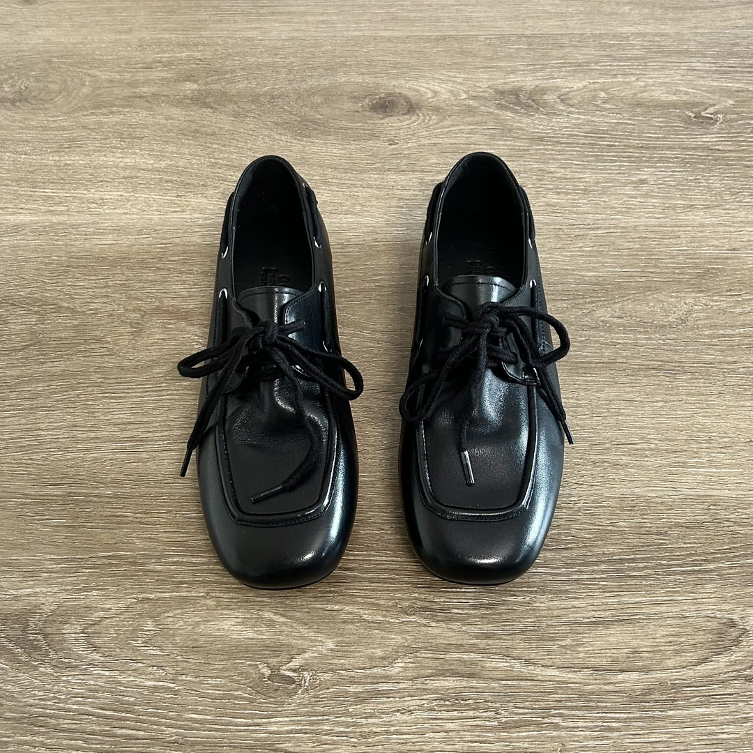 Dannyfrey头层水洗牛皮早秋新款气质休闲风百搭文艺系带女单鞋1CM