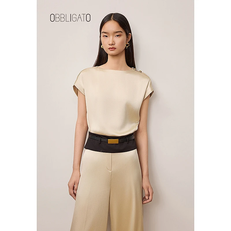 OBBLIGATO奥丽嘉朵2025秋季1C35370030新品落肩剪裁撞色皮带上衣