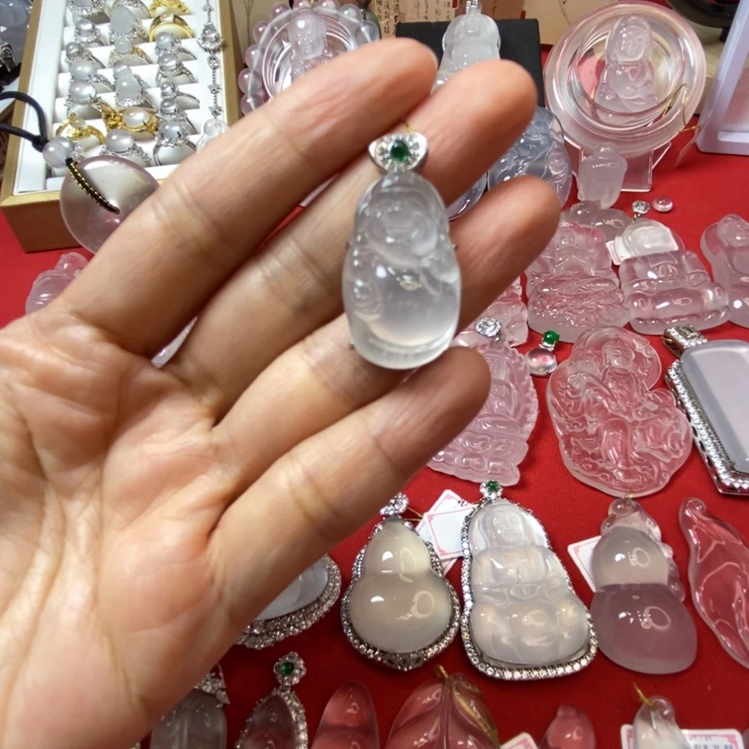 石英质玉银S925镶嵌吊坠(赠链)