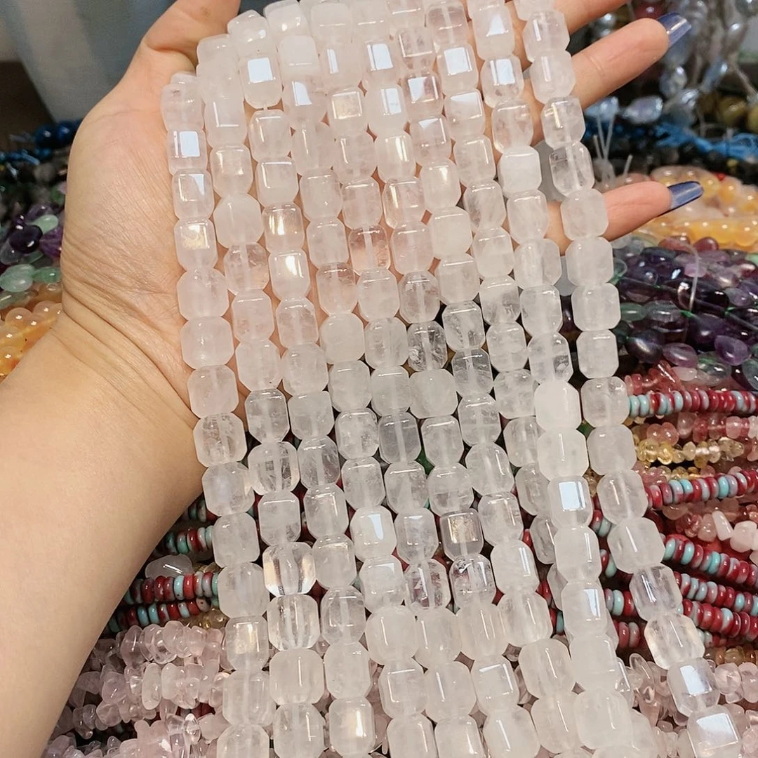 玛瑙/玉髓散珠天然白水晶方糖11mm一条