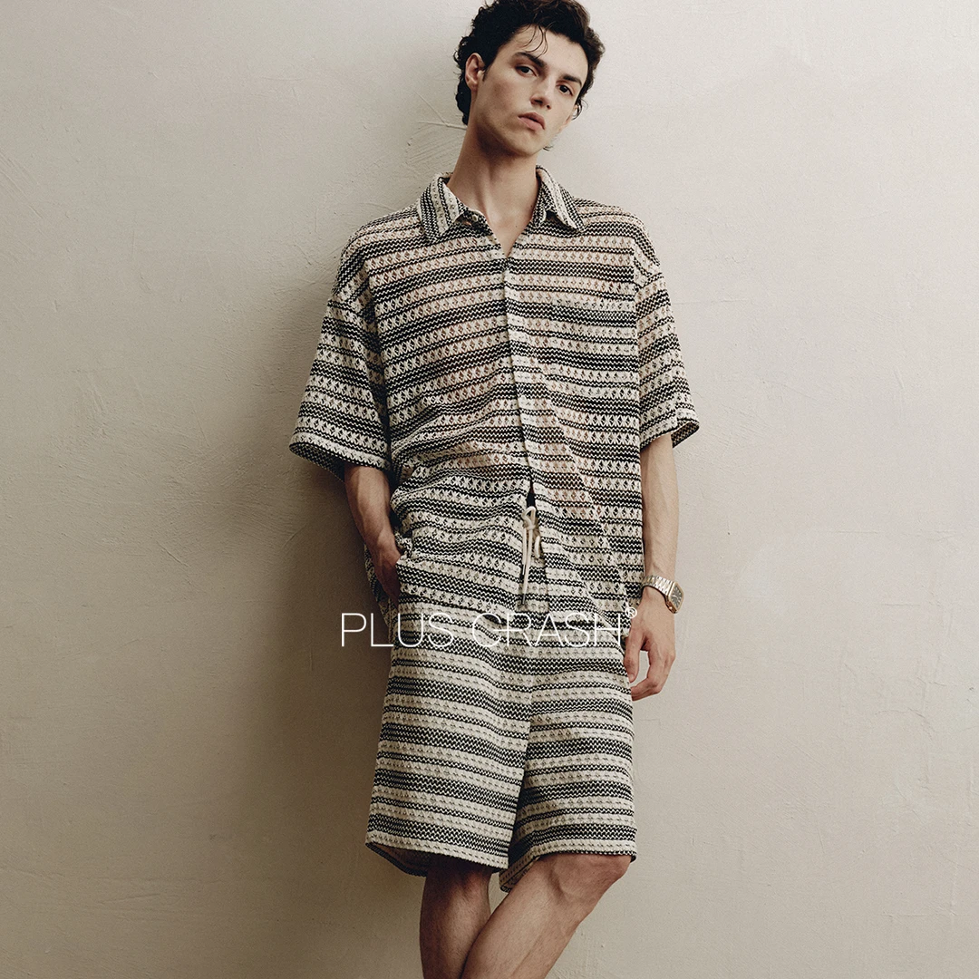 PLUS CRASH夏季时尚男装南法度假风短袖Polo短裤高智老钱风套装