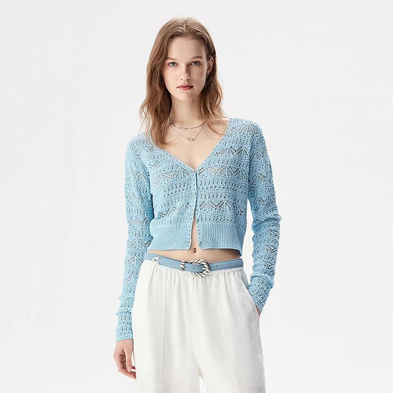 【流光风】IRO Night 蓝色针织开衫钩织镂空波嬉风法式轻奢25新款女