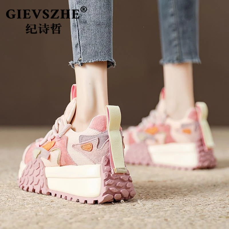 纪诗哲女鞋阿甘鞋女超火厚底松糕鞋春秋新款女鞋粉色老爹鞋女韩系