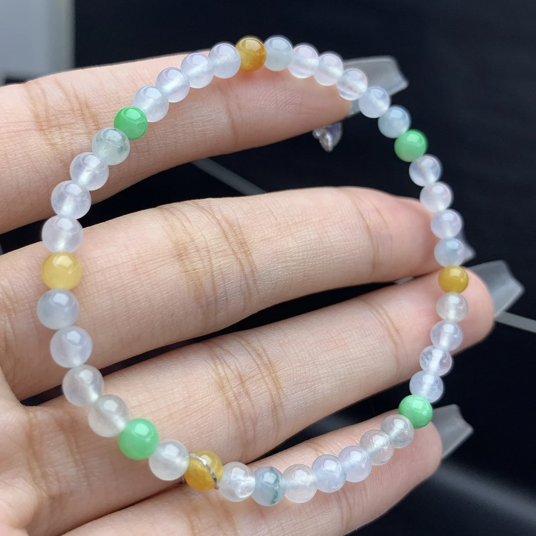 缅甸A货翡翠冰种多宝圆珠手链手串T/4.4mm