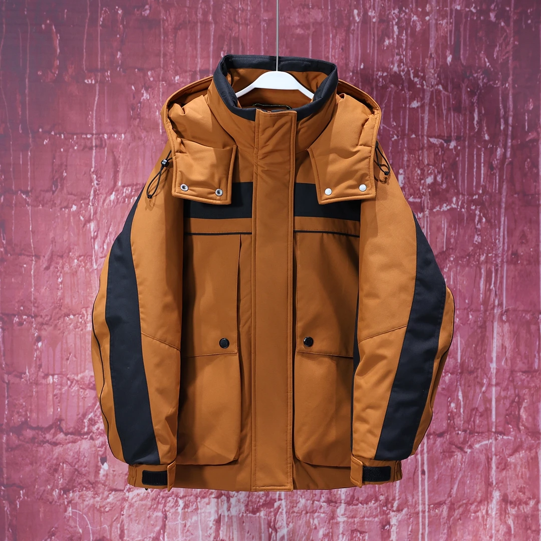 【LIANG哥女装】2024冬季热带橘撞色拼接中长款连帽羽绒服WD2811-3A