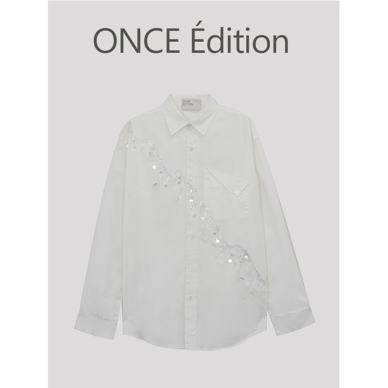 ONCE edit “Ocean” 重工烫钻波浪纹LM亮片绣片宽松衬衫