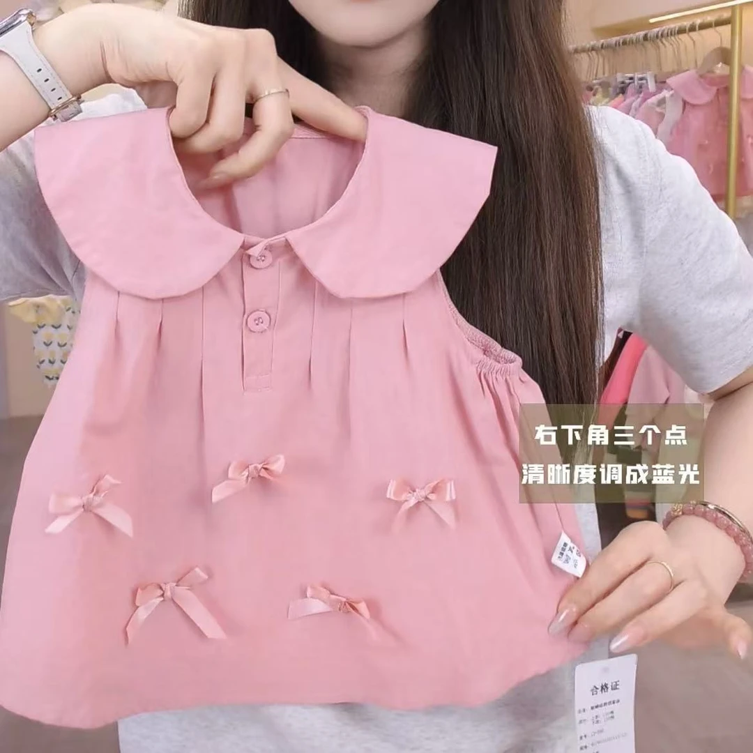 女童2025年夏款娃娃领蝴蝶结裙套装洋气时尚小童女宝SJ-R-B110