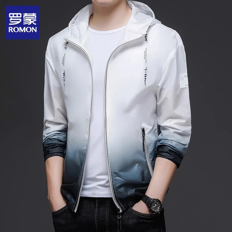 罗蒙渐变防晒衣服男士2025年夏季轻薄款连帽上衣潮流凉感外套男装