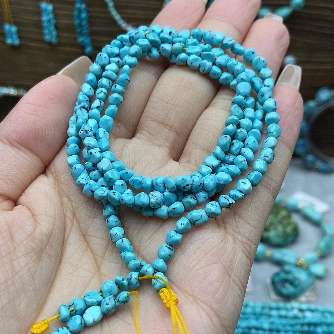 绿松石未镶嵌玉化蓝米珠链
