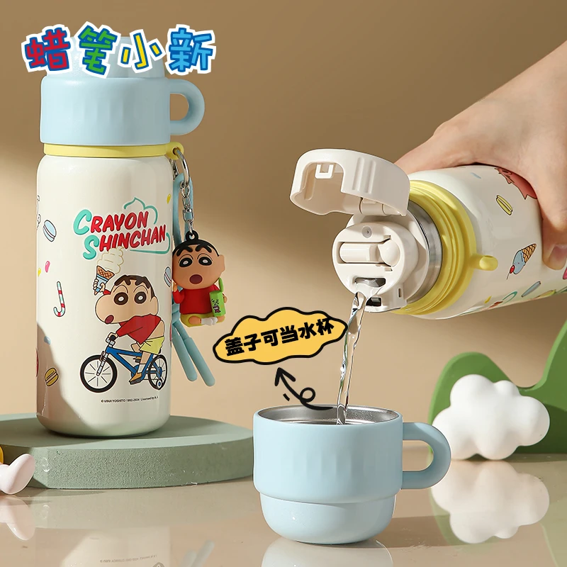 曙曦蜡笔小新带盖保温杯女男316不锈钢吸管水杯子上学便携大容量