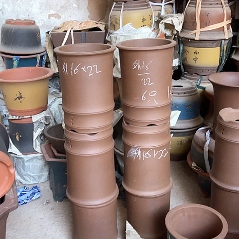 紫砂花盆竹节盆6只