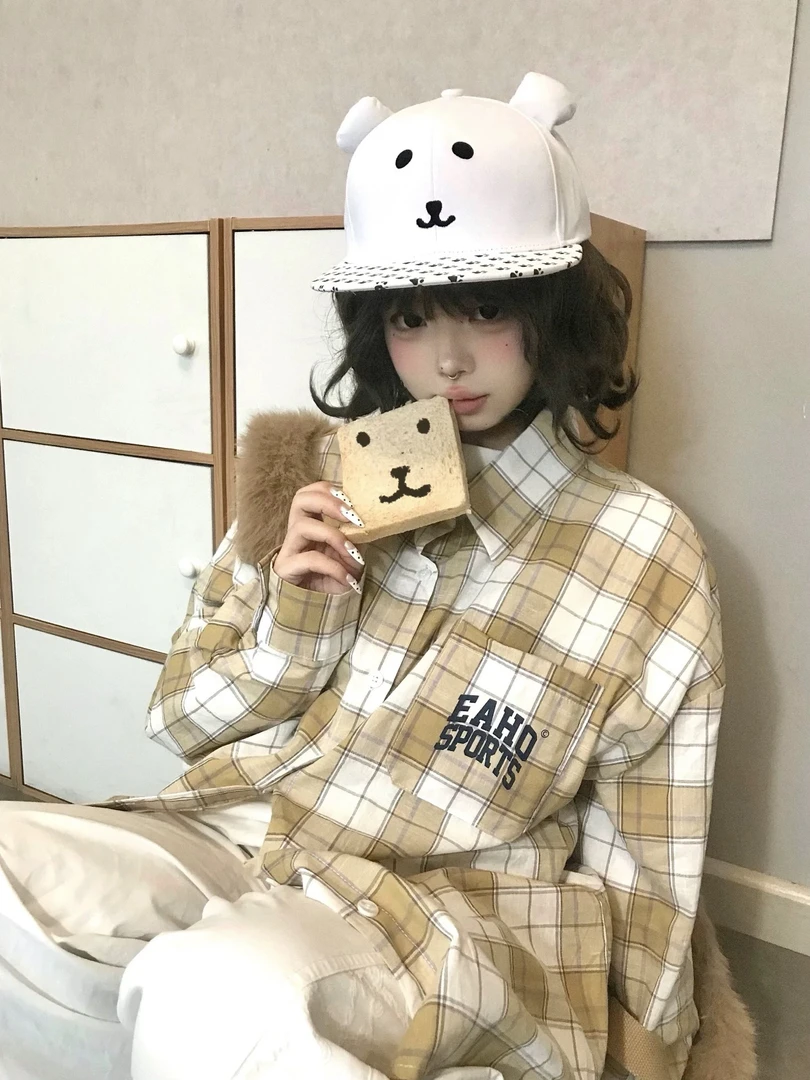可爱小众设计自嘲熊平檐鸭舌帽女生春夏甜酷卡通动漫小熊棒球帽子