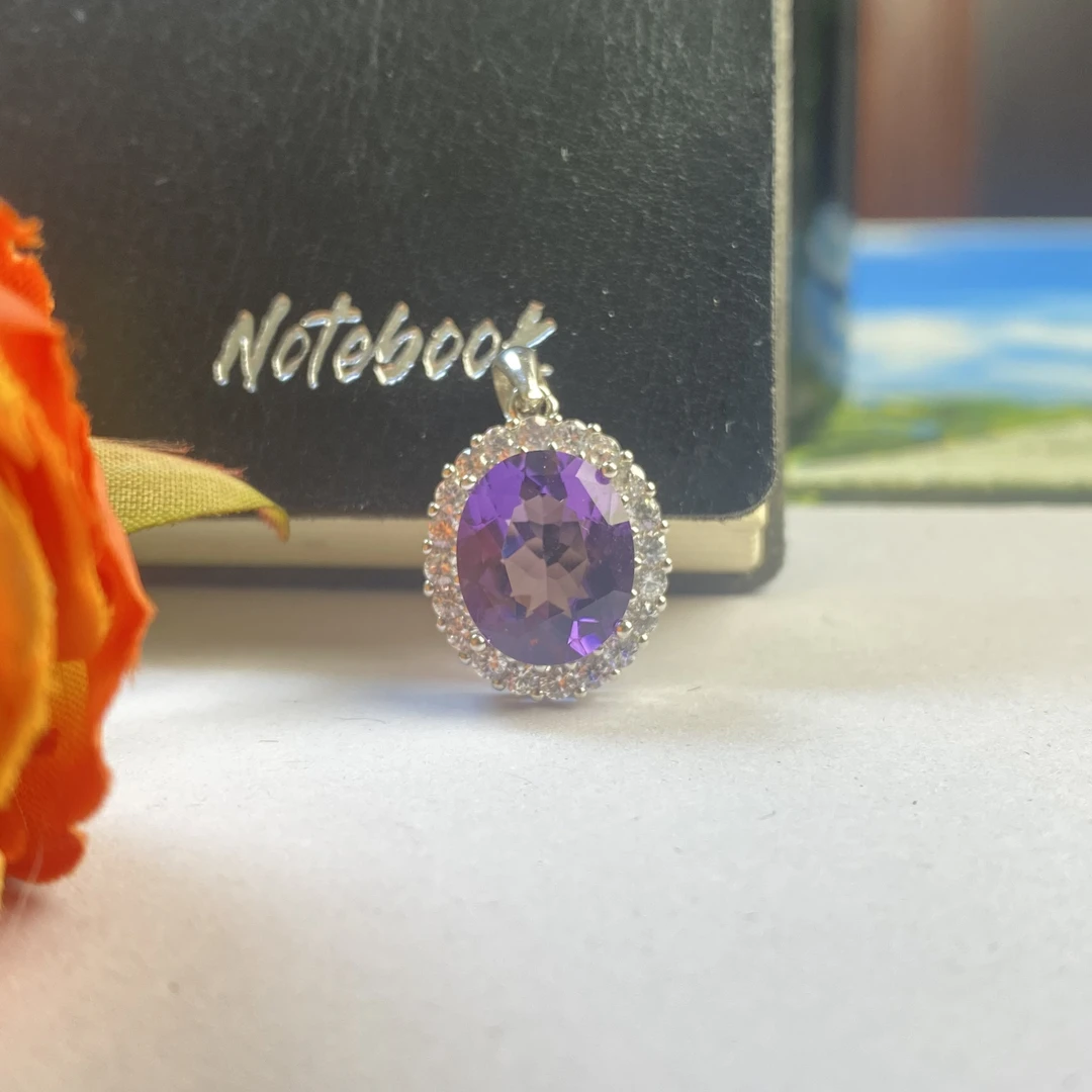 【迪迪臻选】S925银镶紫水晶-围镶蛋面吊坠（多样性发一）精美