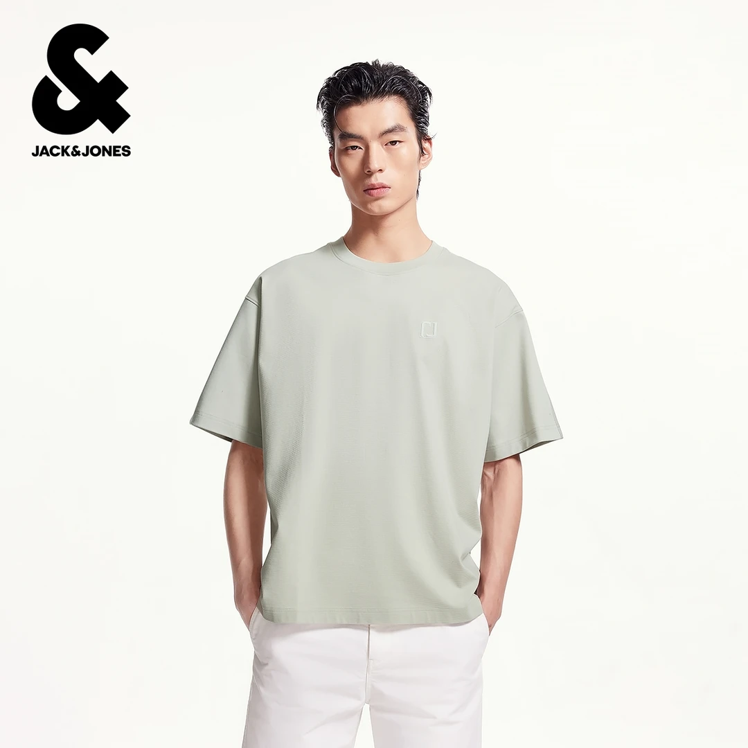 【商场同款】杰克琼斯夏季新款肌理感拼接舒适日常宽松短袖T恤男装