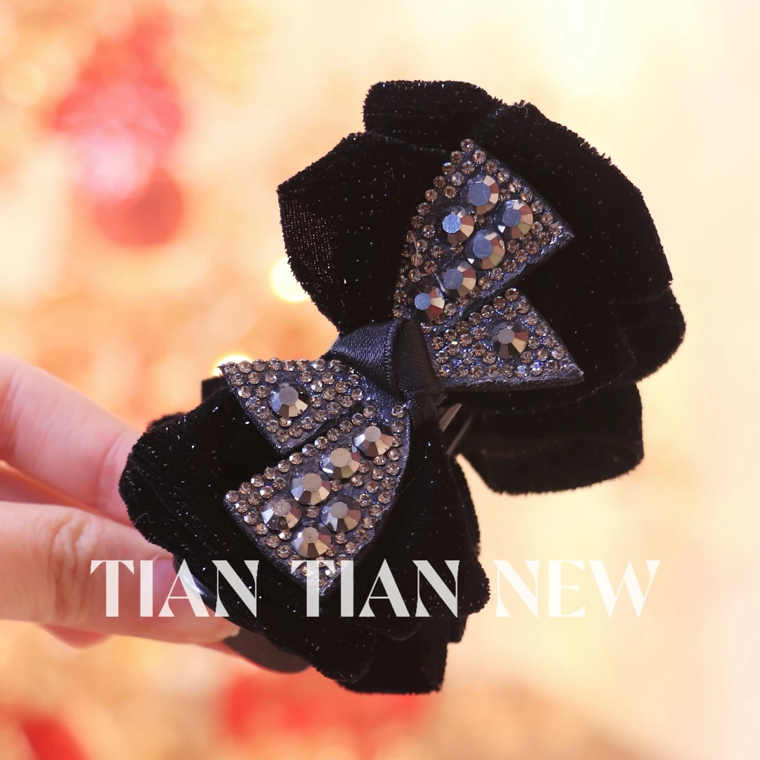 A055水钻蝴蝶结丸子头抓夹高级感马尾发夹女生2024新款顶夹发饰