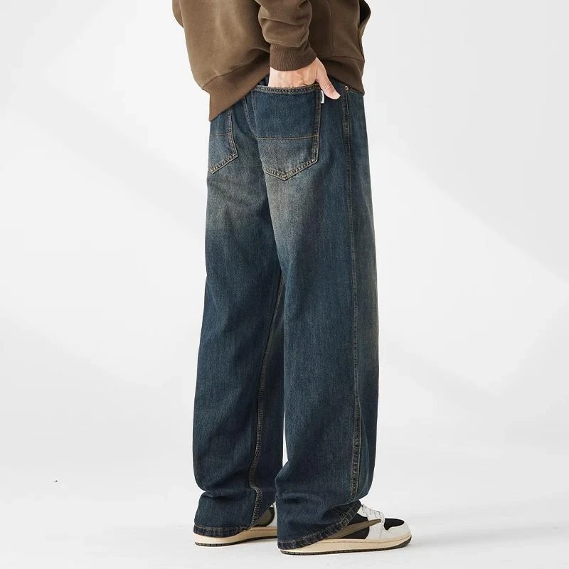 法国一线潮流进口品牌牛仔裤男秋季新款直筒宽松阔腿复古水洗长裤