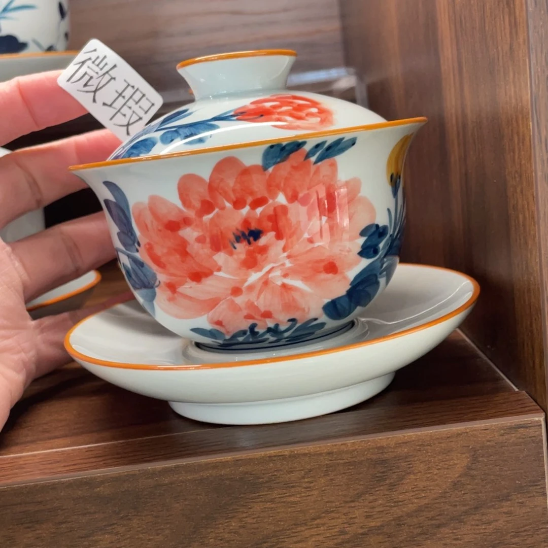 釉下手绘茶具微瑕