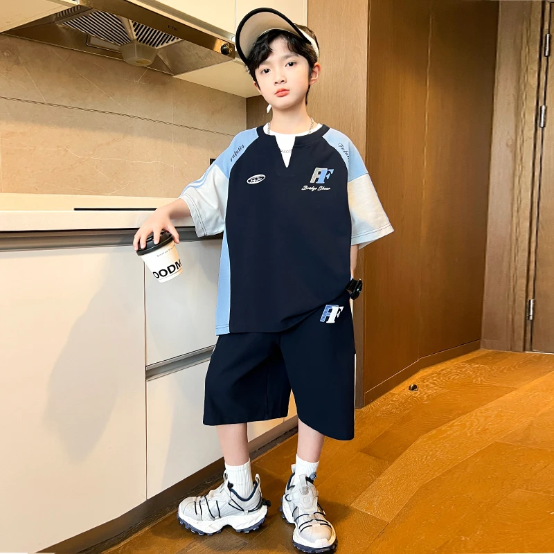 男童夏季休闲套装2025新款儿童短袖休闲时尚套装【QSX-DR】B5235
