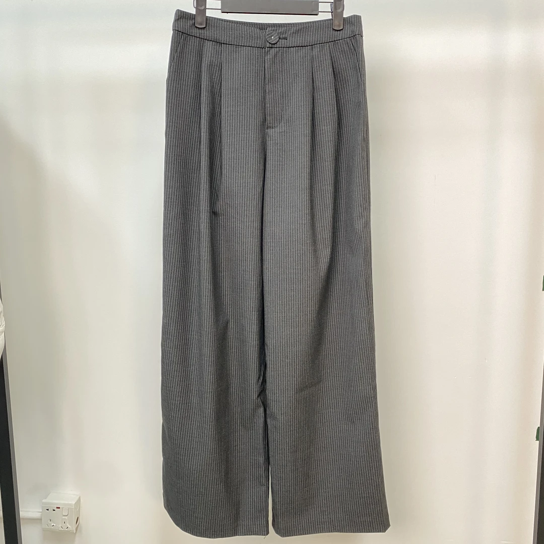 【XXQ】设计师高腰宽松百搭灰色条纹时尚直筒休闲西裤H038