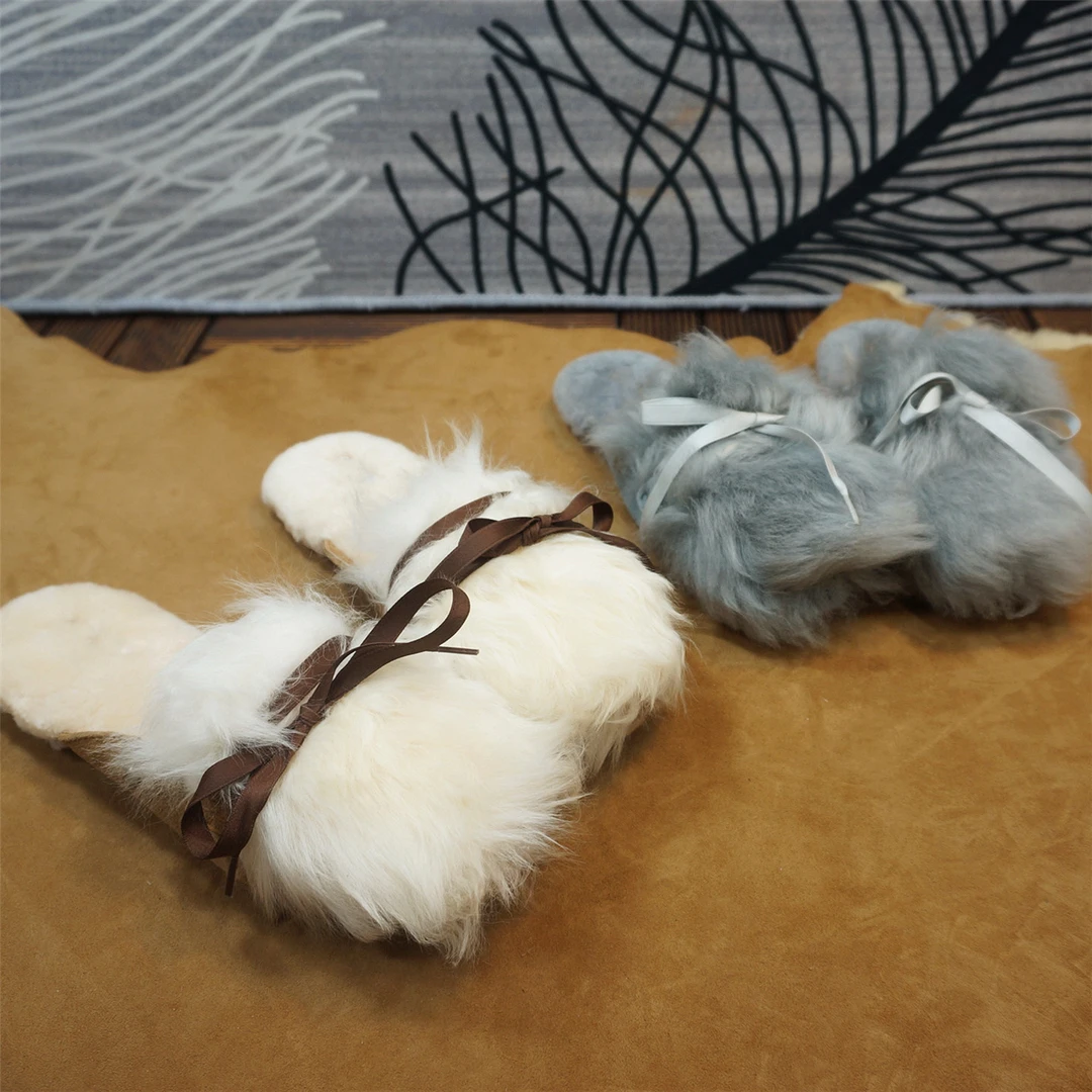 秋冬款牛皮女士拖鞋 包头拖 平跟套脚毛毛女拖 4-35