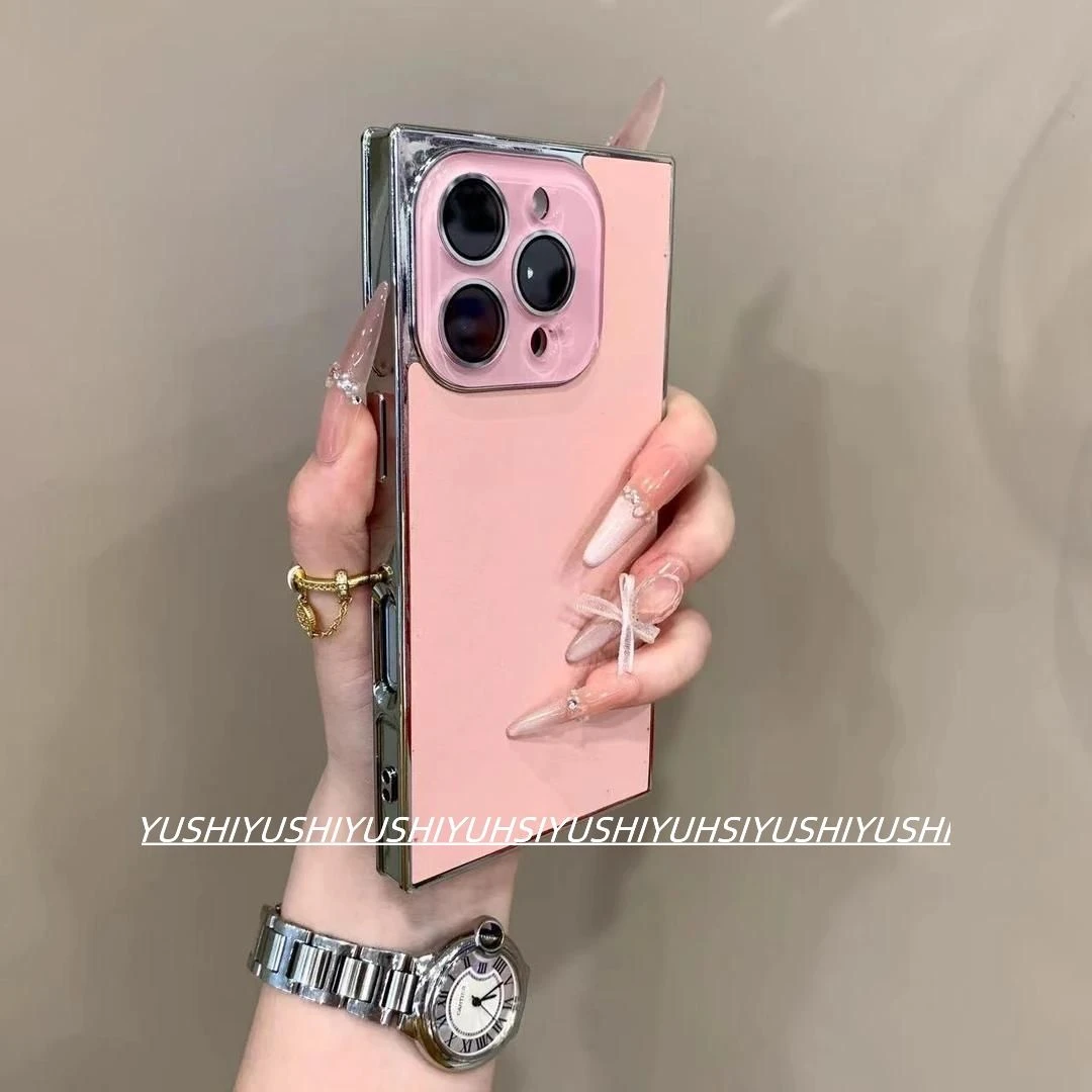 奢华闪粉方形水晶膜适用苹果16promax手机壳iPhone15网红14直边13