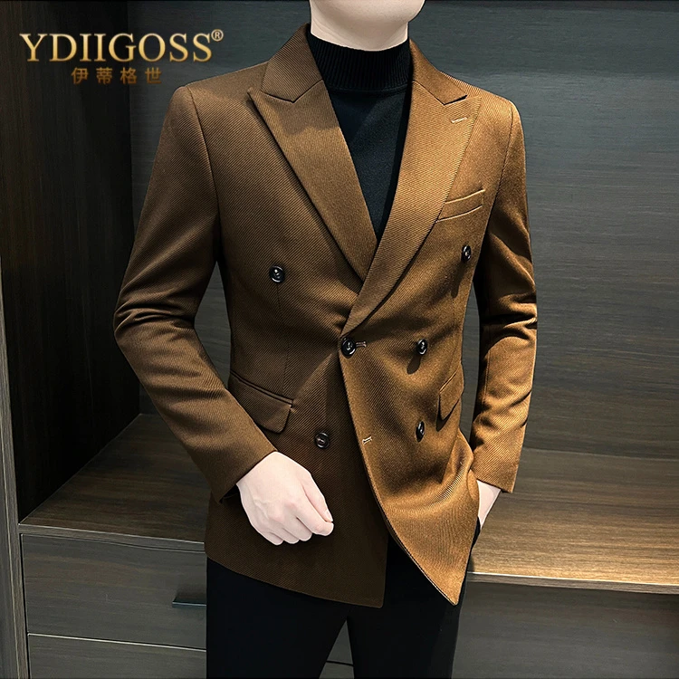 YDIIGOSS双排扣西装外套男士休闲商务正装英伦风2025新款男装