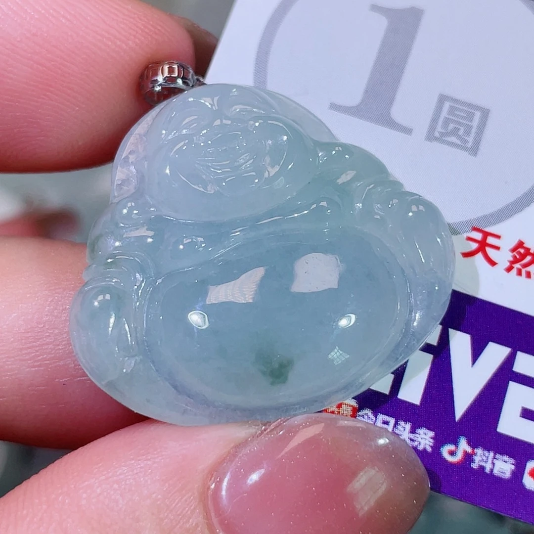 汇***泪翡翠18K金镶嵌颈饰佛公