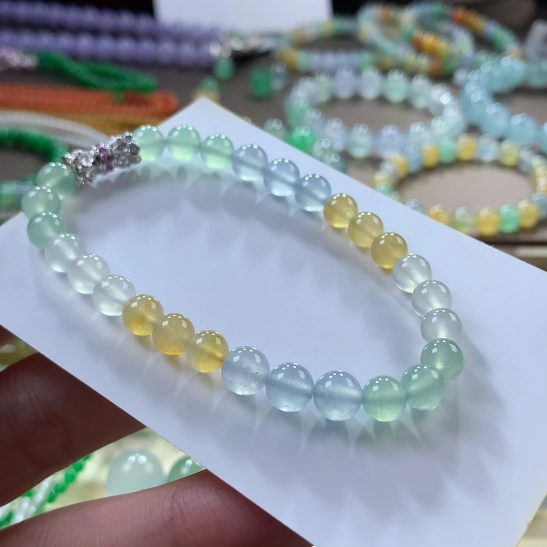 翡翠手链未镶嵌翡翠高冰马卡龙卡6+
