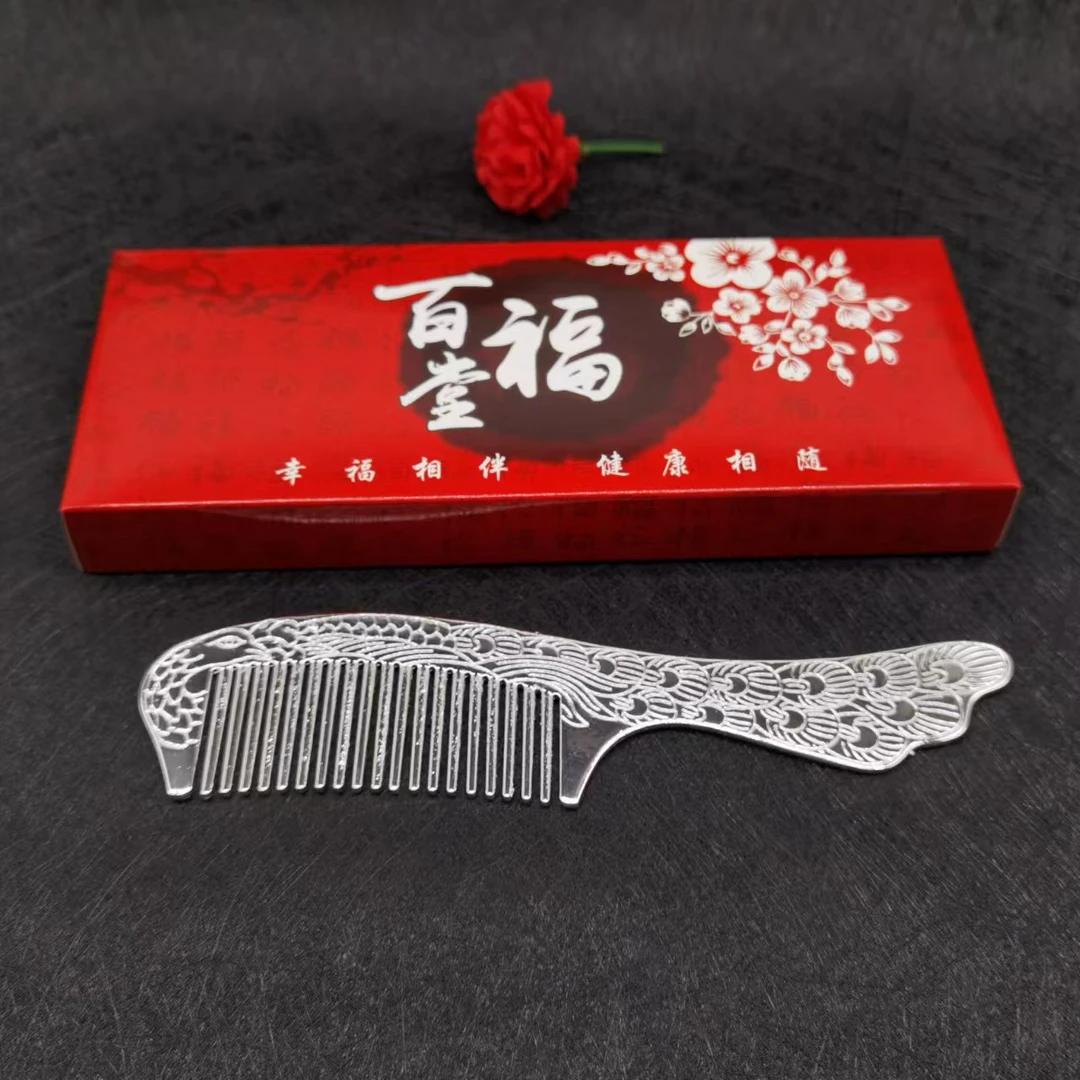 足银银制品 孔雀银梳民族风通用设计女银制品999发簪风格