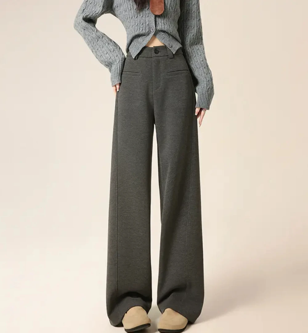 【不加绒】醋酸生态羊毛窄版阔腿裤秋冬高腰垂感显瘦百搭直筒休闲裤
