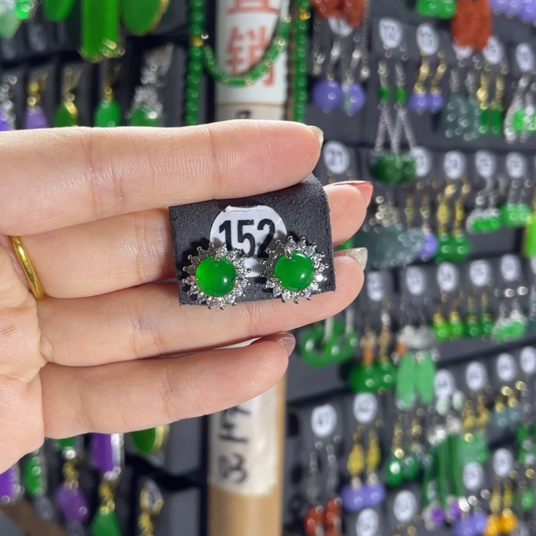 银S925镶嵌翡翠耳饰152