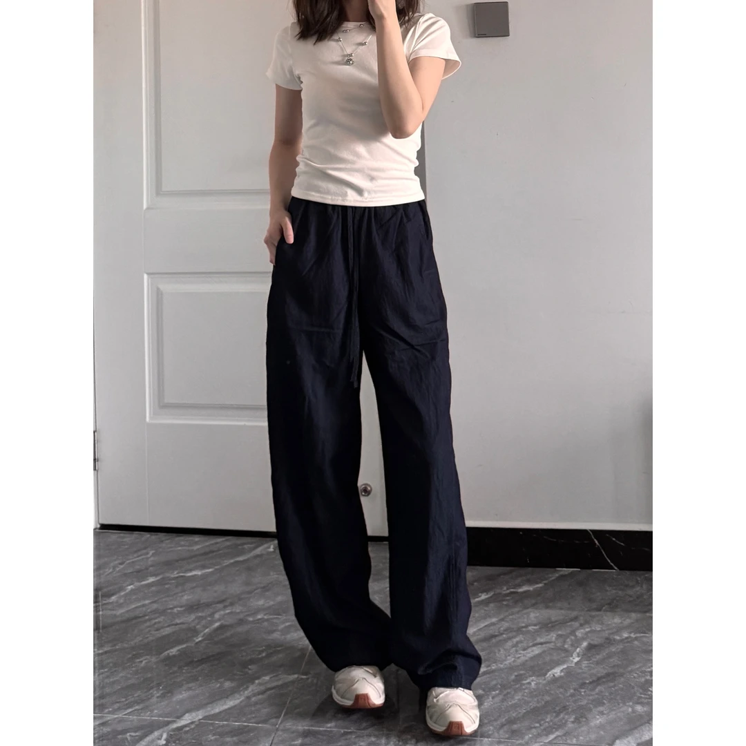 秋秋 夏季垂感冰丝休闲裤女松紧腰宽松显瘦慵懒凉感山本拖地裤薄