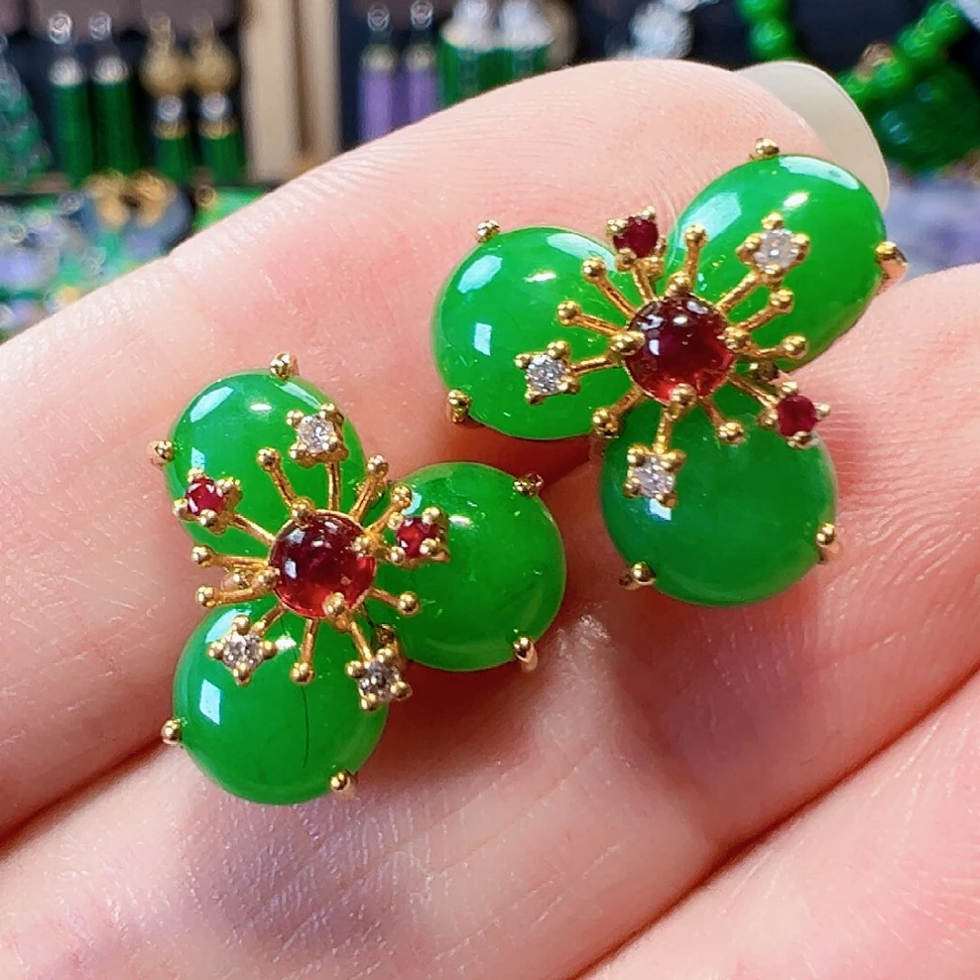 翡翠耳饰18K金镶嵌签收后24小时鉴赏期