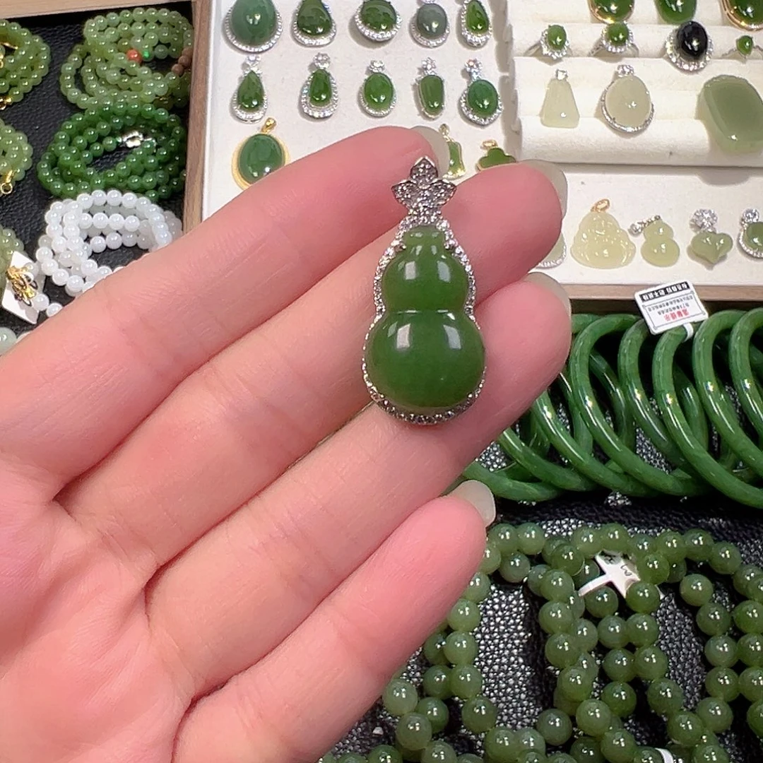 和田玉（碧玉）银S925镶嵌颈饰