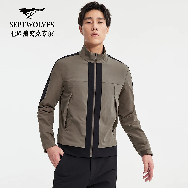 七匹狼官方男士春秋款夹克立领拼接休闲修身防风夹克男装外套1909