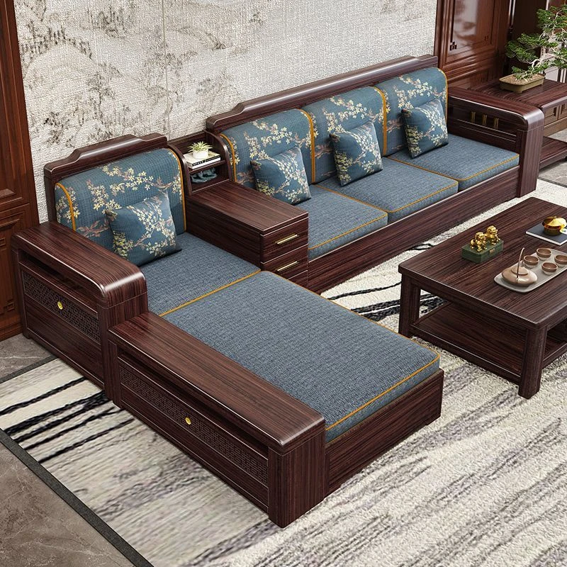 乌金木新中式实木沙发家用客厅小户型组合现代高档两用储物家具