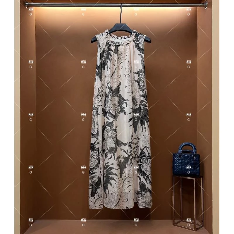 【齐】夏季新款复古时尚百搭印花无袖连衣裙 H-363